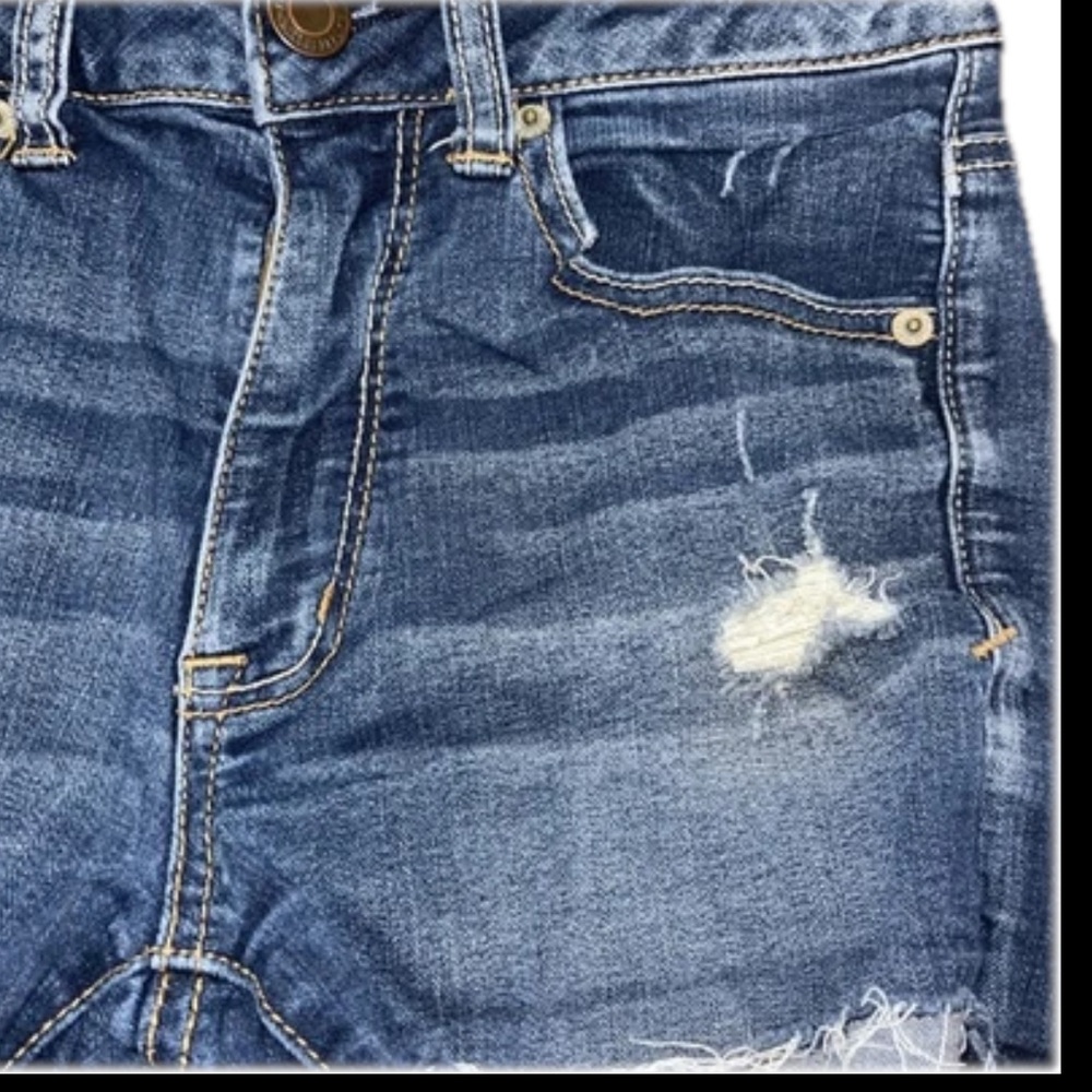 American Eagle Outfitters Dark Blue Distressed Denim Jean Shorts - Picture 2 of 8